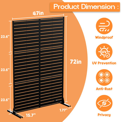 MTART Metal Privacy Screen 72" H x 47.2" Decorative Outdoor Privacy Screen Privacy Panel with Stand for Balcony Deck Patio Lawn Garden, Privacy Fence (Black-Louvered)