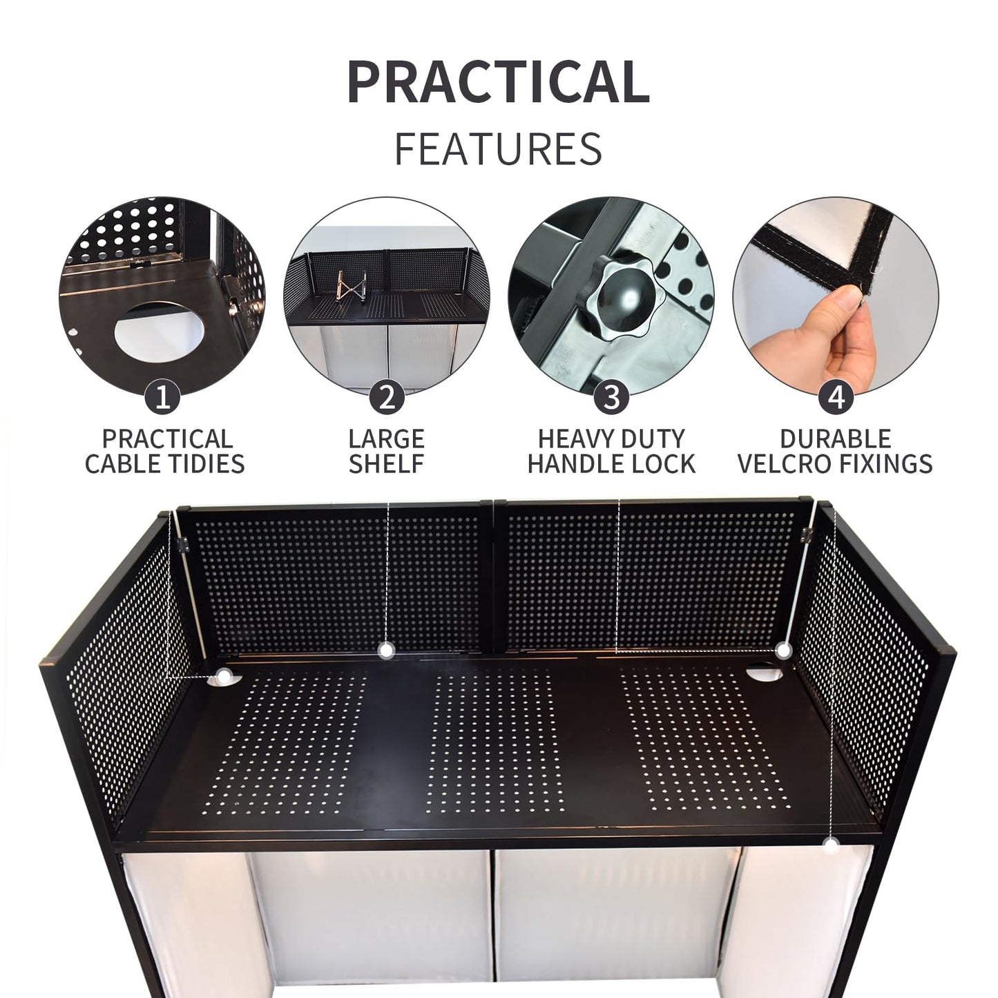 Wuyule Portable DJ Facade Table Station - 40 * 40 * 20 Inches Event Booth With Black and White Scrims, Padded Carrying Bag, Metal Frame Foldable Panel