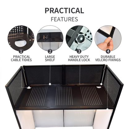 Wuyule Portable DJ Facade Table Station - 40 * 40 * 20 Inches Event Booth With Black and White Scrims, Padded Carrying Bag, Metal Frame Foldable Panel