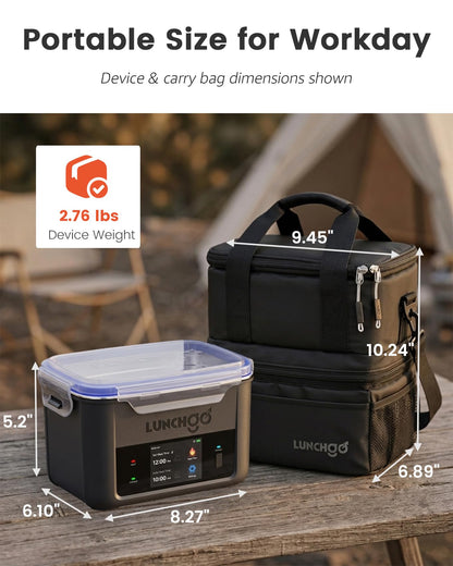 LUNCHGO® G1 Cordless Electric Heated Lunch Box, Battery Powered Self Heating Lunch Box, 5-Cup Capacity, 250°F Max, Scheduled Heating, Rechargeable Food Warmer for Work, Travel & Outdoor Use