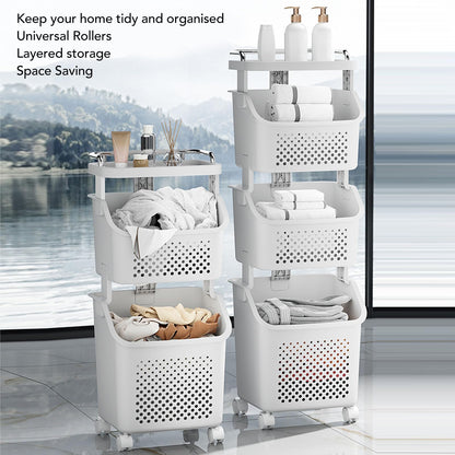 3 Tier Laundry Basket Organizer with Wheels, Tiered Laundry Basket Organizer, with Portable Storage Baskets, for Kitchen Bathroom Bedroom Laundry Room
