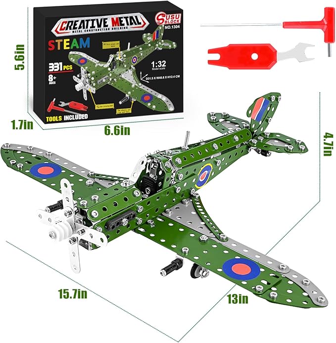 STEM Building Toys Model Airplane Kits for Boys 8-12Airplane Model Scale 1:32 Metal Building KitErector Sets Model Planes for Kids 8-12Best Airplane Gifts for Hurricane Fighter Fans