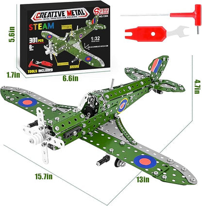 STEM Building Toys Model Airplane Kits for Boys 8-12Airplane Model Scale 1:32 Metal Building KitErector Sets Model Planes for Kids 8-12Best Airplane Gifts for Hurricane Fighter Fans