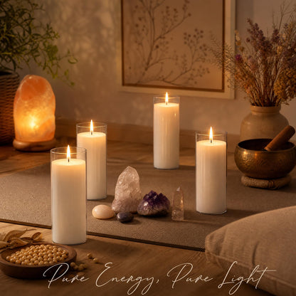 chaoxinge 2.24x7 inch 7 Day White Pillar Candles in Glass Set of 4 Up to 120Hour Burn time, Unscented Prayer, Religious Candles for Memorials, Vigil, and Emergency