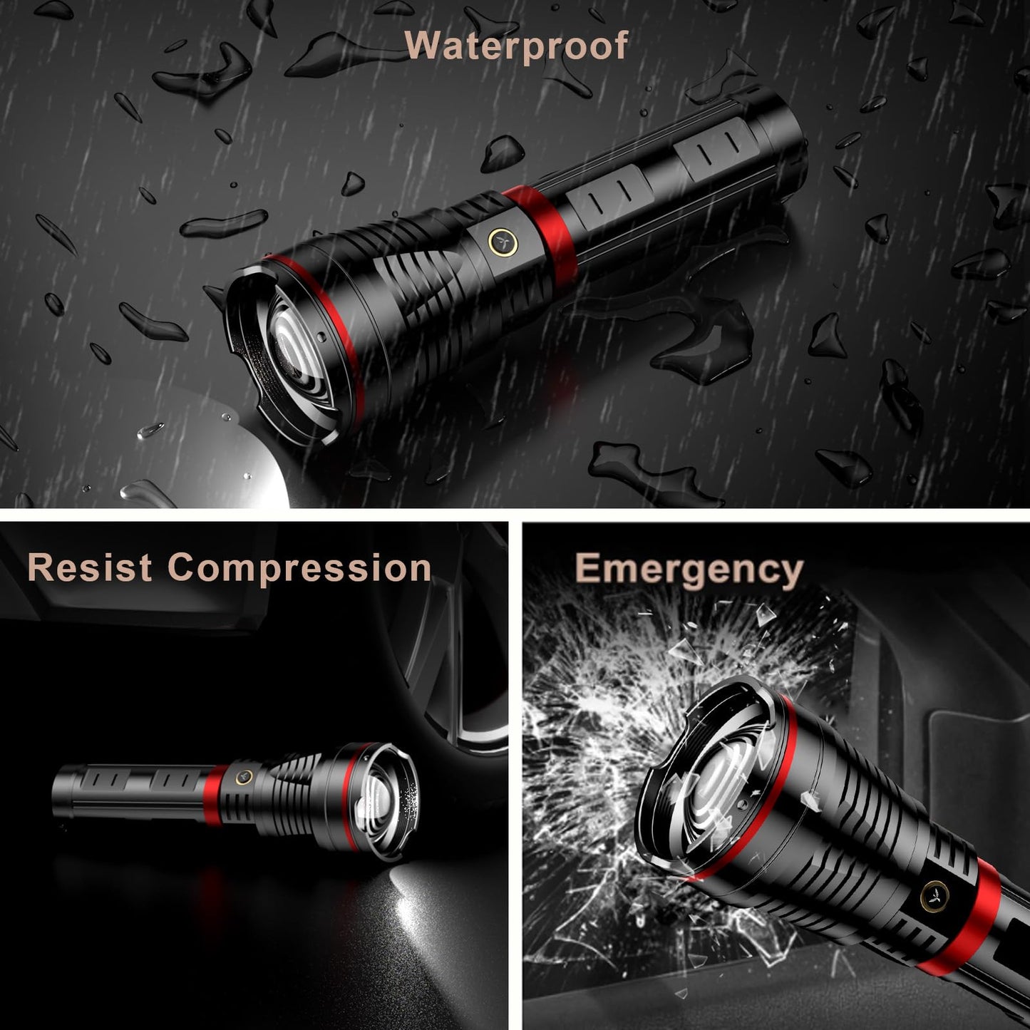 SKYFIRE Brightest Flashlights High Lumens with Ignition Lens,20000mAh Super Bright Rechargeable Flashlight with Shoulder Straps,Waterproof Led Tactical Flash Light for Camping Outdoor Emergency