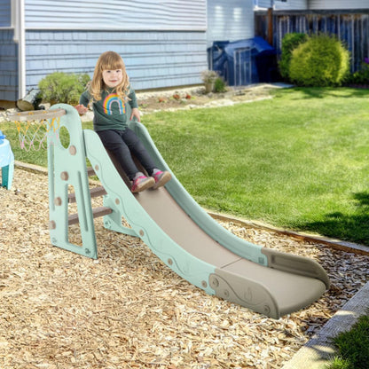 Toddler Slide with Basketball Hoop and Ball - Indoor and Outdoor Play Equipment for Kids Age 3 and Up - Foldable Plastic Climber Slide Playset Toys by Hey Play (Blue)