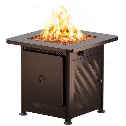 East Oak 28” Outdoor Propane Fire Pit Table | 52,000 BTU Gas Fire Pit for 2-4 People with Space-Saving Hock Lid, Mesh Pocket & Lava Rocks | CSA Certified Safe for Patio, Deck, Backyard, Brown