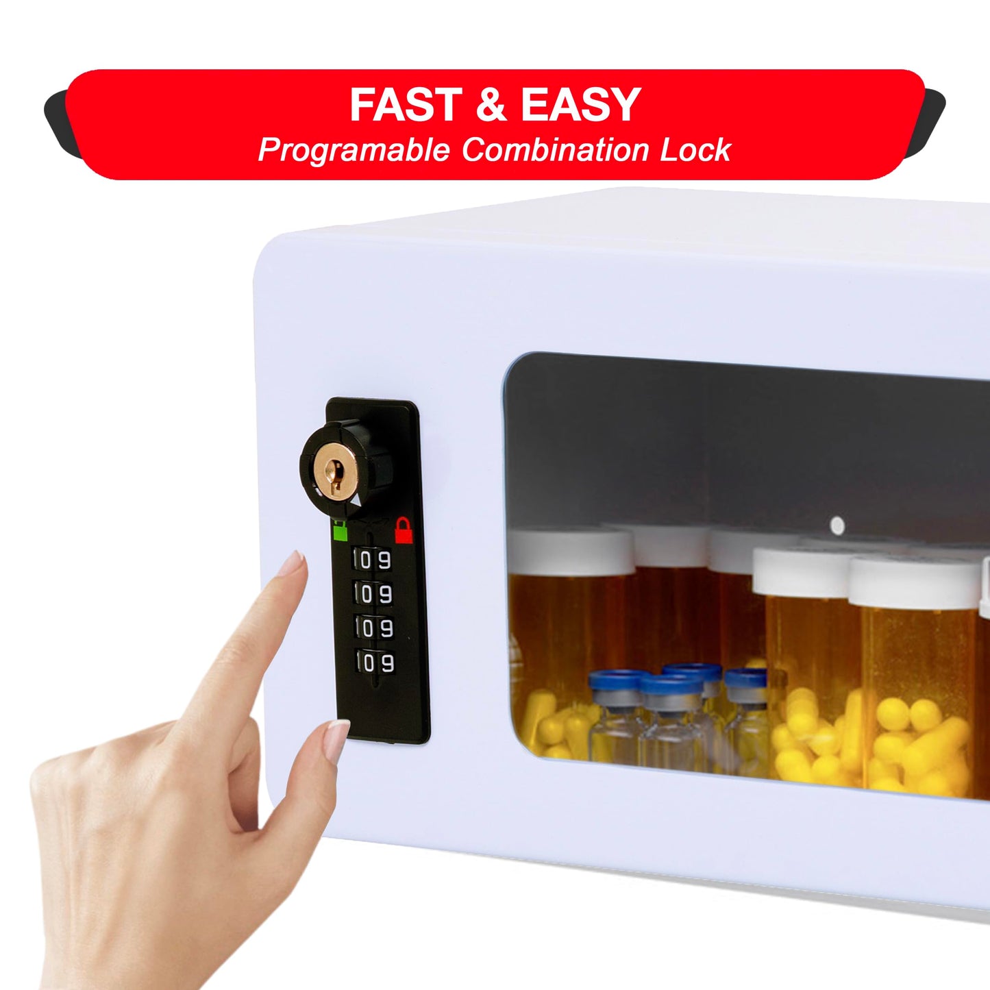 Small Medicine Lock Box with Keypad Combination Lock – Wall Mount Cabinet or Fridge Safe Storage for Insulin, Prescription Medications, and Medical Supplies (Combo-Lock)