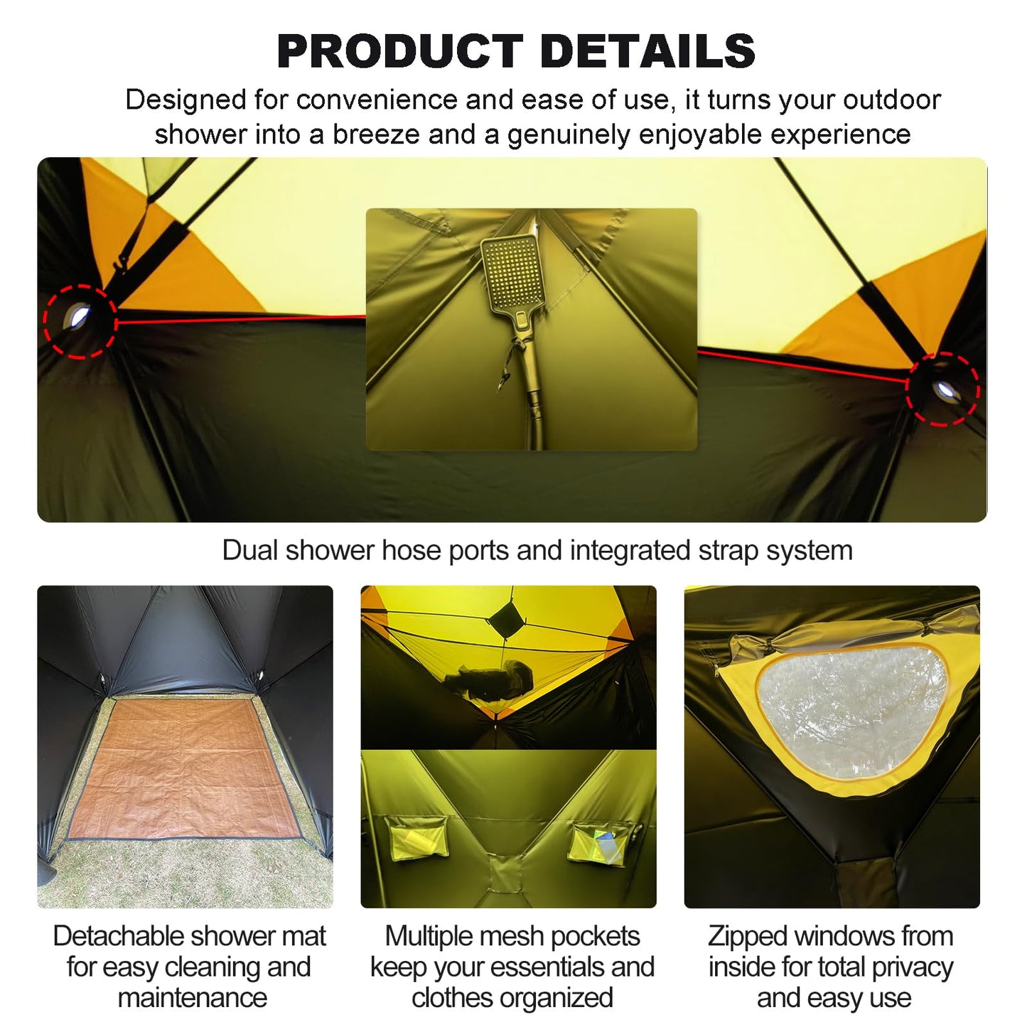 XIXIKANK Luxury Pop Up Shower Tent,Tool-Free Setup Portable and Lightweight Privacy Tent with Blackout Coating,Waterproof & UV Resistant for Camping, Beach,Portable Bathroom 82” x 56” x 56”
