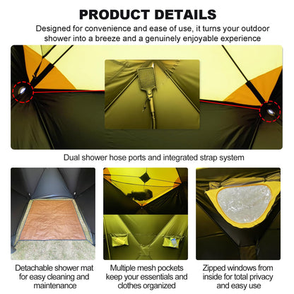 XIXIKANK Luxury Pop Up Shower Tent,Tool-Free Setup Portable and Lightweight Privacy Tent with Blackout Coating,Waterproof & UV Resistant for Camping, Beach,Portable Bathroom 82” x 56” x 56”