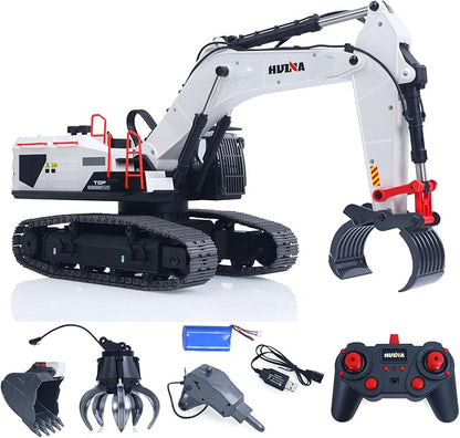 US in Stock 1/14 HUINA RC Metal Excavator Model 1594 Radio Control 22CH Ball Claw Bucket Comes with Lights and Sound Hobby Grade Model for Ages 14+