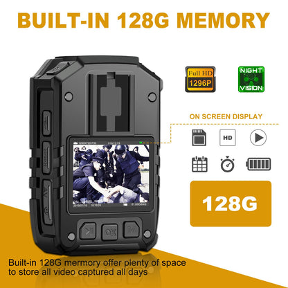 CammPro I826 HD Police Body Camera,128G Memory,Waterproof Premium Portable Body Worn Camera with Audio Recording Wearable,Night Vision,GPS for Law Enforcement (1440P)