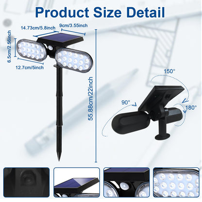 EMANER Motion Lights Solar Powered, Outdoor Flood Lights Stay On or Motion On/Off, Dusk to Dawn Security Solar Light, Covers up to 40ft Distance Landscape Spotlights for Garden Backyard Path, 8-Pack