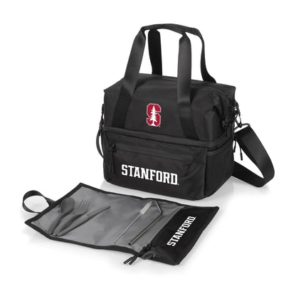 PICNIC TIME NCAA Stanford Cardinal Tarana Lunch Bag Cooler with Utensils Made from Recycled Material, Lunch Box with Picnic Set, Upcycled Lunch Cooler Bag, (Carbon Black)