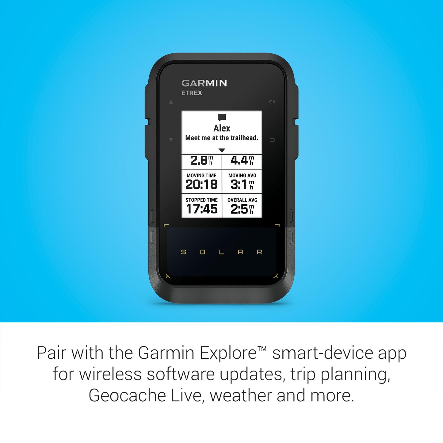 Garmin eTrex® Solar, GPS Handheld Navigator, Unlimited Battery Life, Water Resistant