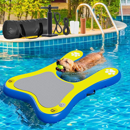 Inflatable Dog Pool Float Dock Platform for Dogs, Dog Pool Ramp Ladder with Non Slip Steps | Dog Floats Water Ramp for Boat, Inground Pool