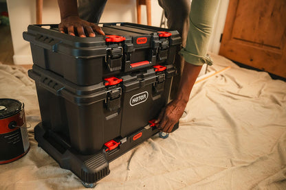 Keter Stack-n-Roll 3-Piece Rolling Tool Storage System – Includes Dolly, Tool Box & Deep Power Tool Case | Modular Mobile Tool Organizer | Stackable Design for Garage, Jobsite & Workshop