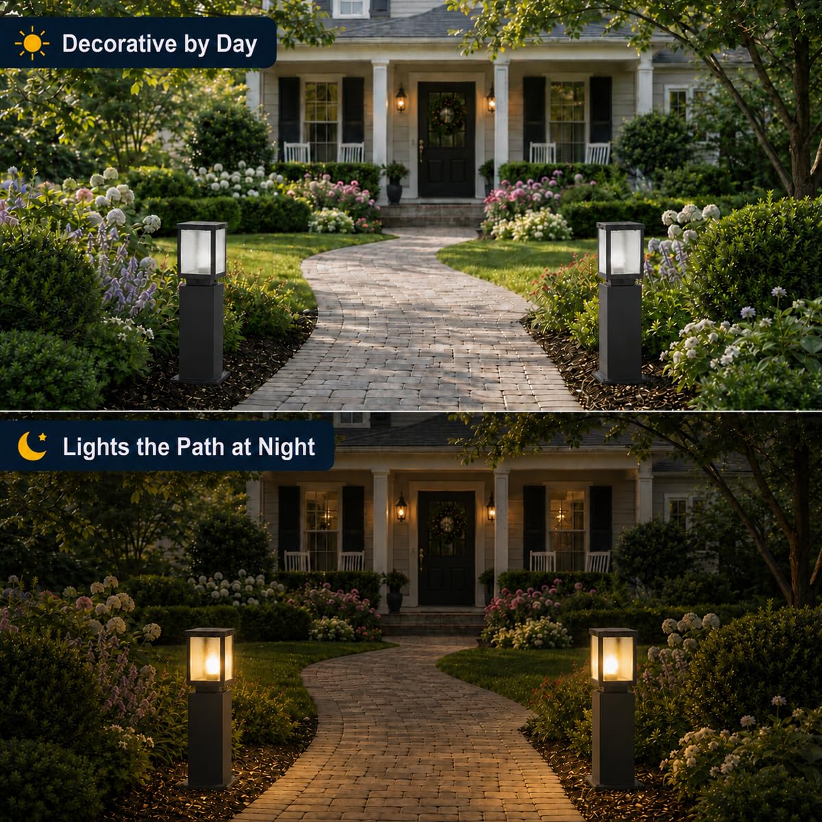 Outdoor Landscape Path Light Modern Black Waterproof Bollard Light Outside Housing Pathway Light Aluminum Walkway Lighting Hardwired E26 Sideway Post Pole Lighting Patio Porch Exterior Lawn Floor Lamp