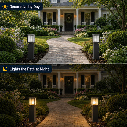 Outdoor Landscape Path Light Modern Black Waterproof Bollard Light Outside Housing Pathway Light Aluminum Walkway Lighting Hardwired E26 Sideway Post Pole Lighting Patio Porch Exterior Lawn Floor Lamp