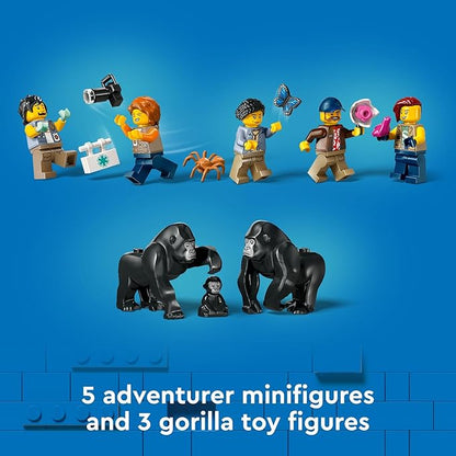 LEGO City Jungle Explorer Helicopter Toy at Base Camp - Kids Toy Adventure Building Set for Boys &amp Girls Ages 8+ - with 5 Minifigures &amp Gorilla Figures - Gift Ideas for Birthdays - 60437