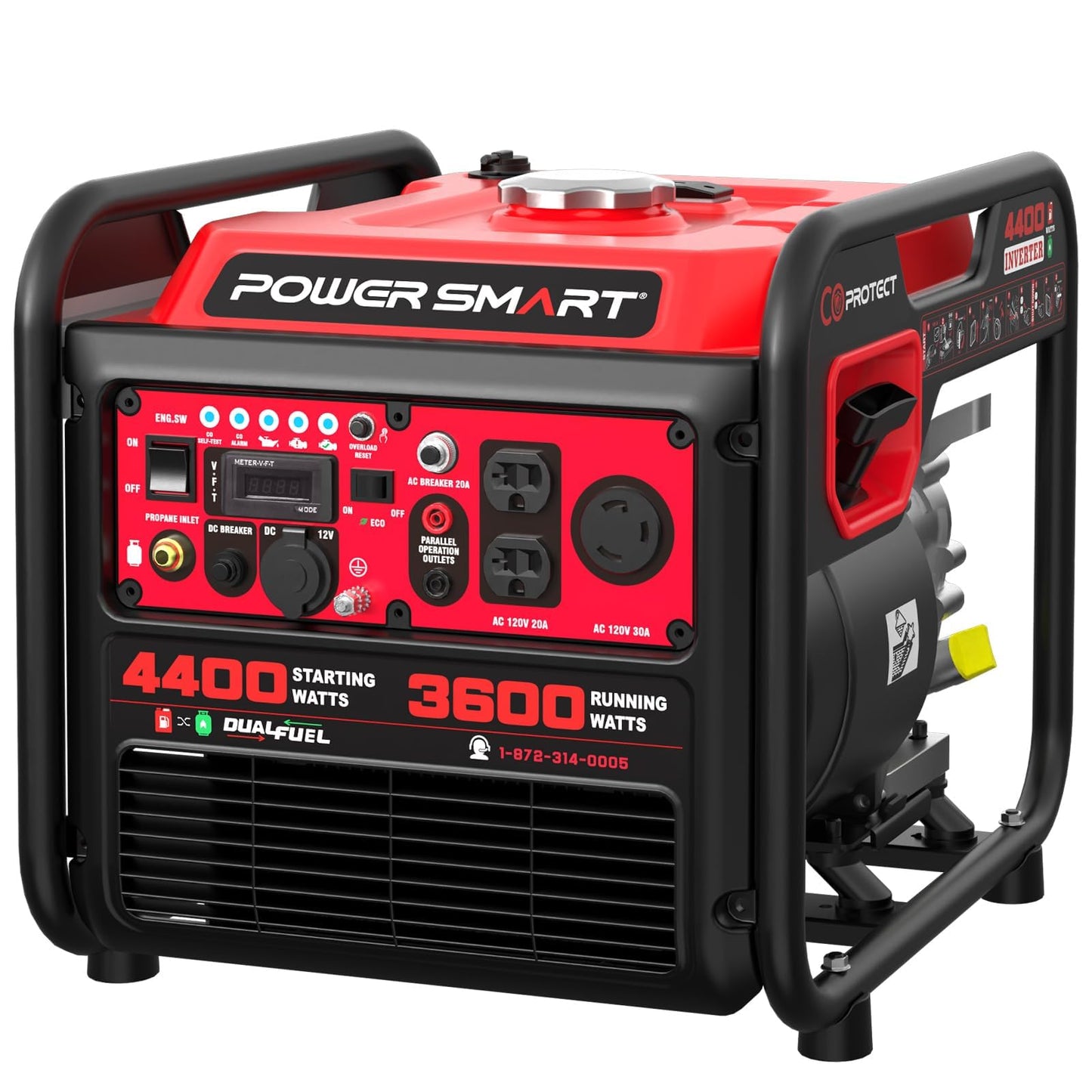PowerSmart 4400-Watt Dual Fuel Portable Inverter Generator, PowerSmart Gas Powered, CO-Sensor, Lightweight & Quiet for Home Use and Emergency Backup, Camping, EPA Compliant