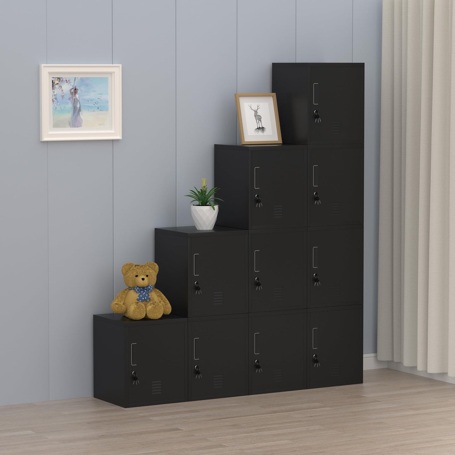 JINGUR Metal Storage Locker Cabinet with Locking Door and Adjustable Shelf for Home Office Classroom Workshop Organization (Black)