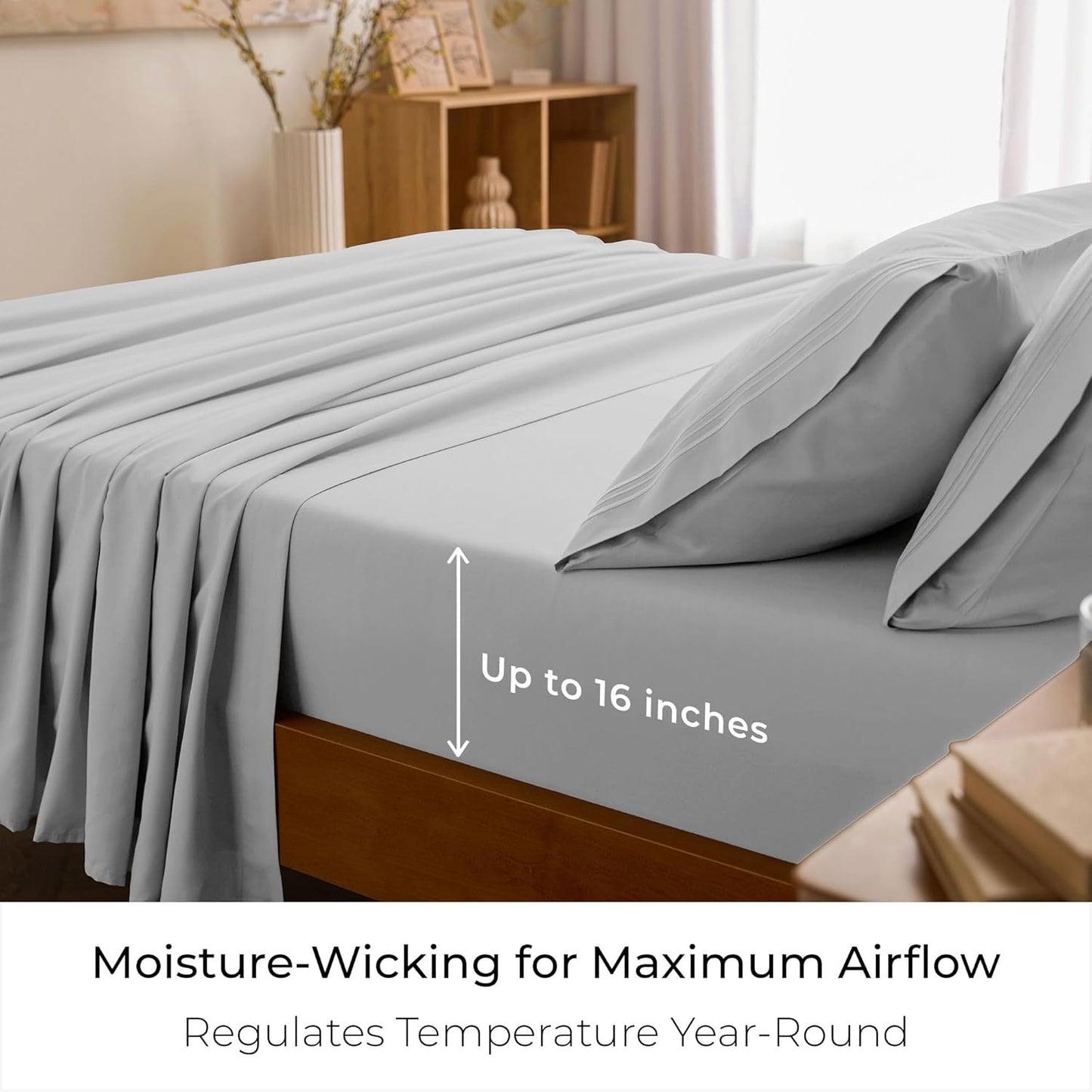 Mellanni King Sheets Set - Luxury 4-Piece Bedding - Extra Soft, Cooling, Wrinkle Resistant | Light Gray