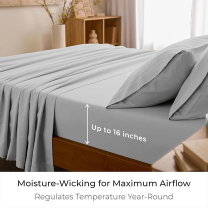 Mellanni King Sheets Set - Luxury 4-Piece Bedding - Extra Soft, Cooling, Wrinkle Resistant | Light Gray