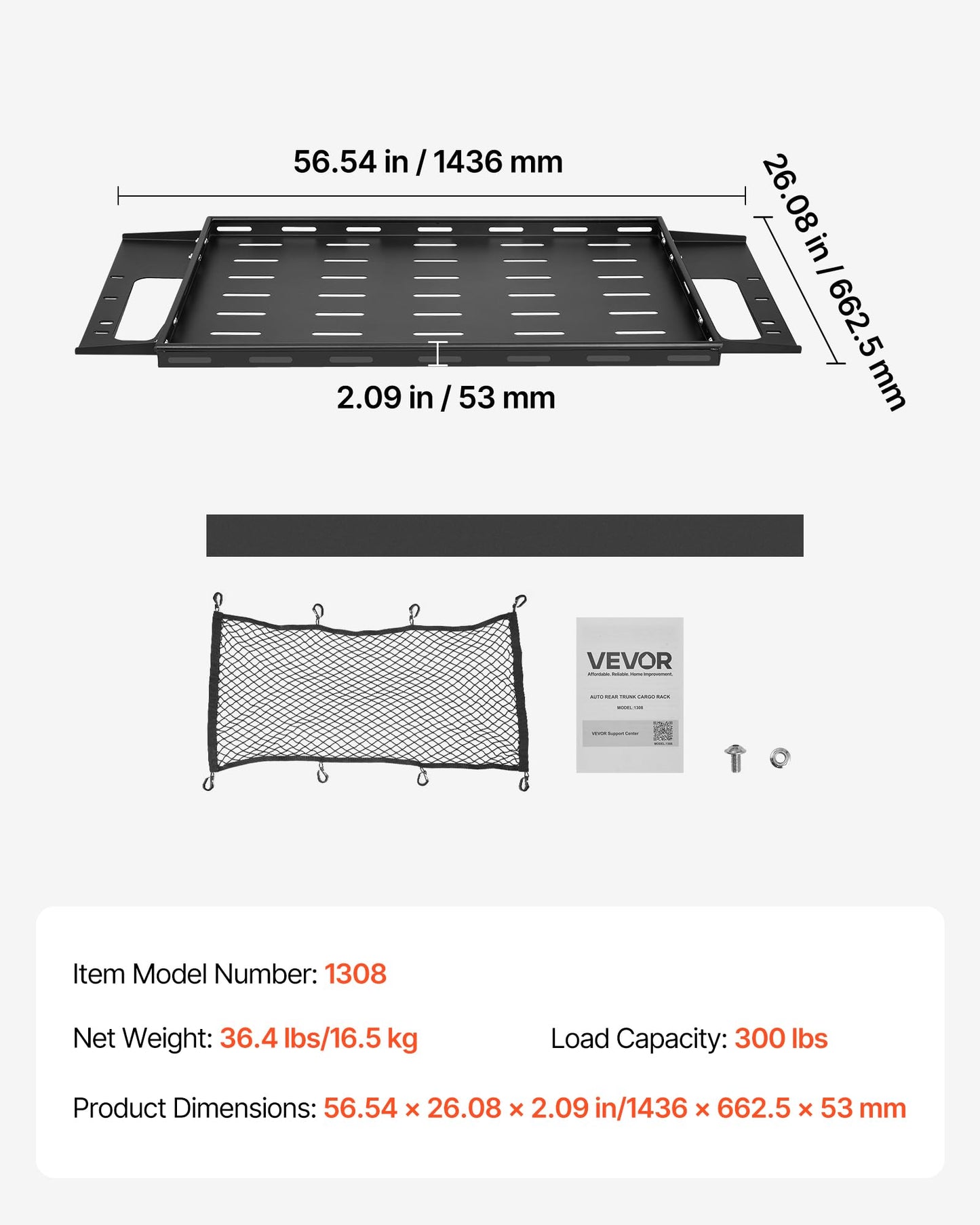VEVOR Rear Trunk Cargo Rack with Net 2021-2026 Ford Bronco 4 Door Hardtops (Exclude Bronco Sport), 300 lbs Capacity, Carbon Steel Basket Tray Interior Storage Luggage Carrier