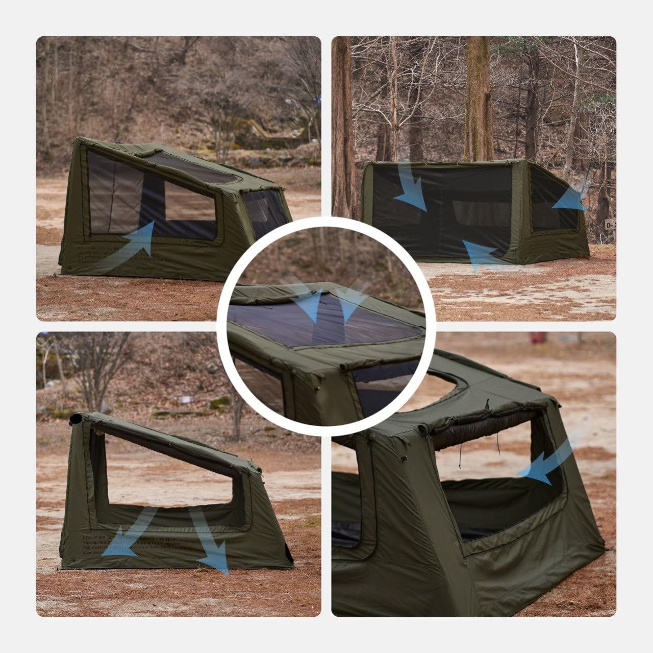 CAMVIL 2025 Upgraded Box 4P Inflatable Camping Tent, 4 Season Blow Up Tent with Pumb, Easy Setup No Assembly Needed Luxury Glamping Tent (Green)
