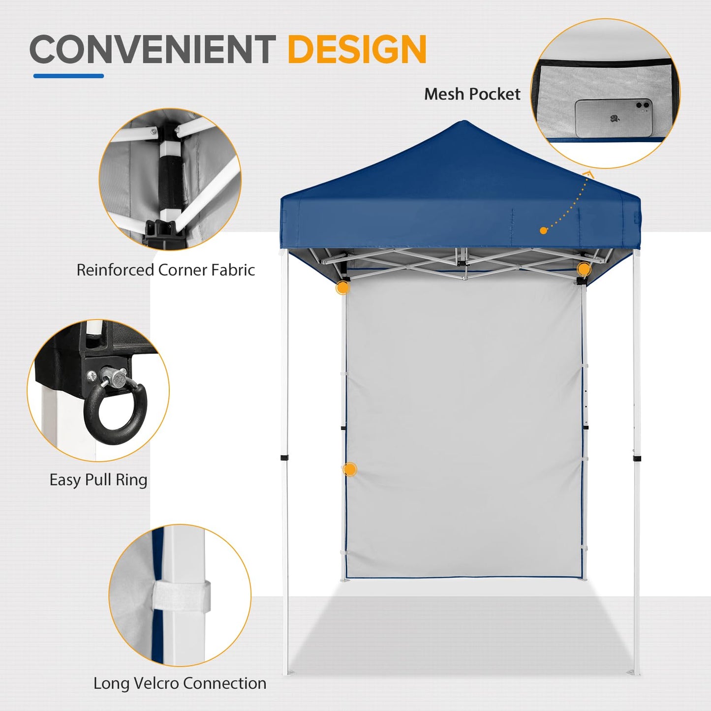 EAGLE PEAK Pop up Canopy 5x5, Outdoor Portable Canopy Tent with One Removable Sunwall, Carry Bag Included, Dark Blue
