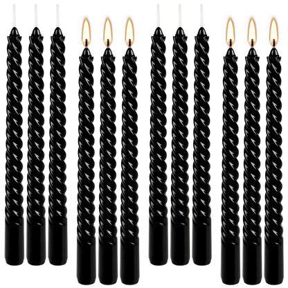 12-Pack 10' Tall Black Spiral Taper Candle Set - Dripless, Smokeless for Halloween&Christmas, Unscented Candlesticks, Dripelss Tapered Candles for Table Rituals,Memorial Prayer Wiccan Rituals.