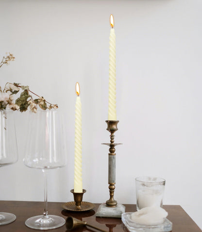 10 Inch Pale Yellow Spiral Taper Candle Set, 10 Pack Unscented Dripless Candlesticks for Dinner Party Wedding and Home Decoration