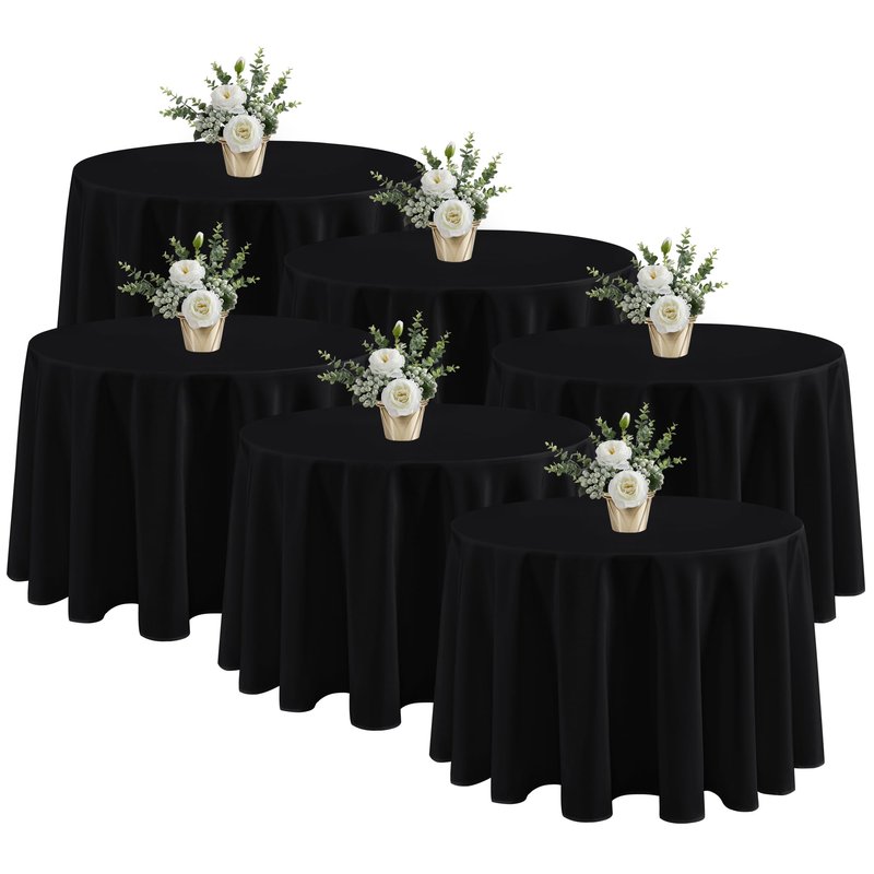 Fitable 6 Pack Black Round Table Clothes - 90 Inches in Diameter - Stain Resistant and Washable Tablecloths, Polyester Fabric Table Covers for Wedding, Party, Banquet, Gathering