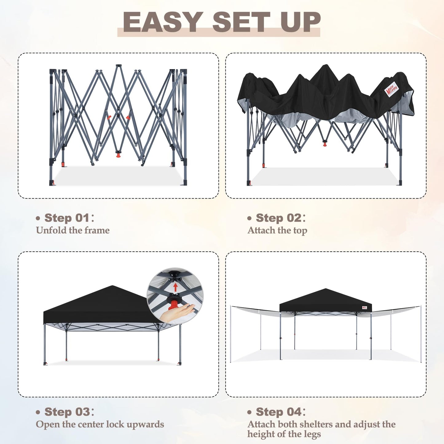 MASTERCANOPY Pop Up 10x10 Canopy Tent with Center Lock, 2 Shelters, 4 Poles, 230 Sq ft of Large Shade Space, for Camping, Picnics & Beach (10'x10',Black)