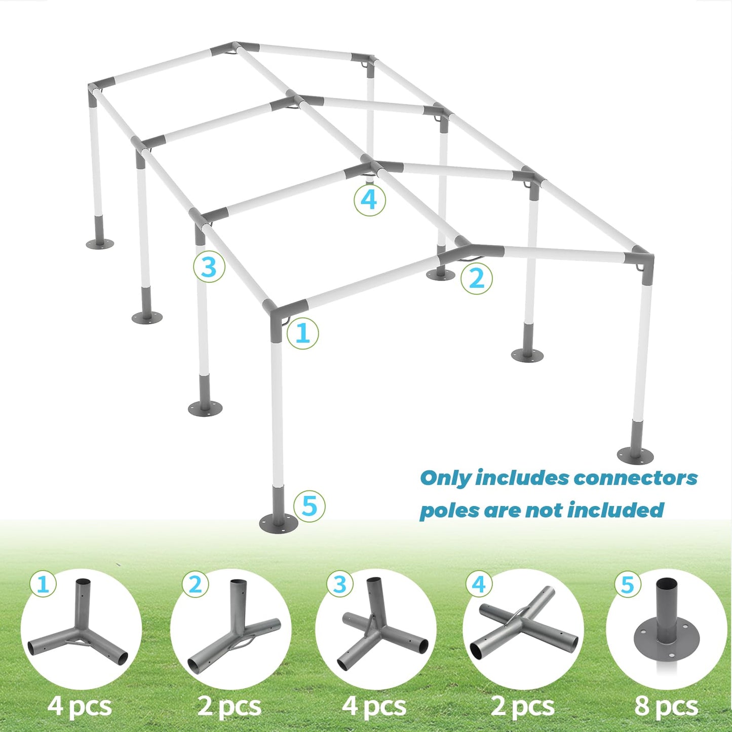 ICITYWALL 8 Leg Carport Kits，Low Peak Canopy Fitting Kit with 1-3/8" ID, Galvanized Steel Carport Connectors, shed Frame kit DIY Project