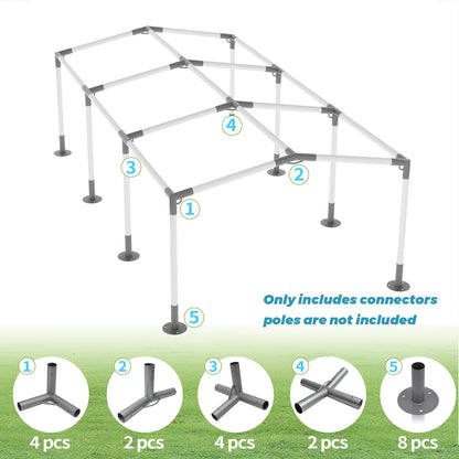 ICITYWALL 8 Leg Carport Kits，Low Peak Canopy Fitting Kit with 1-3/8" ID, Galvanized Steel Carport Connectors, shed Frame kit DIY Project