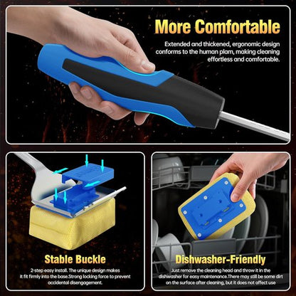 Grill Brush - Bristle-Free BBQ Cleaner with Replaceable Head & Extended Handle | Safe for Cast Iron & Stainless Steel Grates - Blue