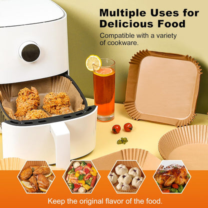 Air Fryer Liners | 200 Pcs Unbleached Parchment Paper, Non-Stick & Waterproof for 5-8 QT Baskets