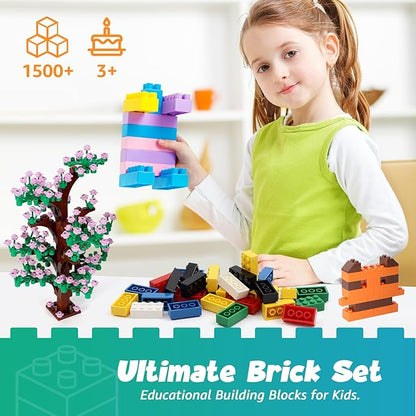 1800 Pieces Building Bricks SetBuilding Bulks Blocks with 1 Packs 24x24 Studs Sticky Plates205 Pcs Flowers and Tree Set 14 Colors 18 Random Bulk Shapes Creative Toy Gift for Boys Girls