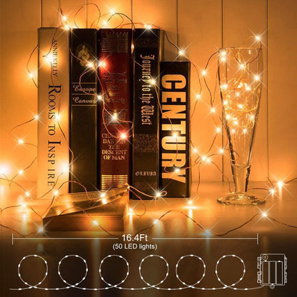 4 Pack Fairy Lights Battery Operated, 16.4 Ft 50 LED Starry Fairy Lights with Auto Timer Dark Green Copper Wire Twinkle Lights for Wedding Bedroom Christmas Decor (Warm White)