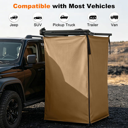 5.6FT x 3.3FT Portable Shower Awning Tent for Vehicle Side Use, 420D Waterproof Outdoor Bathroom with Dry-Wet Separation, Multi-Function Camping Shower Room & Privacy Shelter for SUV, Truck, Overlan