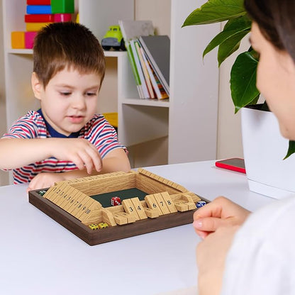 Shut The Box Game 4 Player Wooden Board Game Dice Game Classic Math Learning Game for Kids -12 x 12