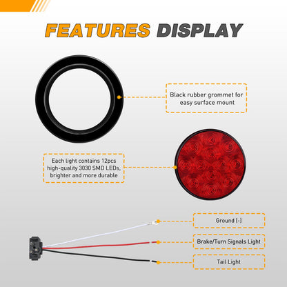 GOOACC Trailer Tail Light 12LED Red Stop Brake Turn Signals 4Inch 2PCS IP67 Waterproof Model Tail-11