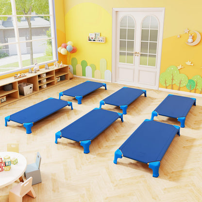 Giantex Stackable Daycare Cots for Sleeping, 53" L x 24" W Portable Nap Cots for Kids and Toddlers w/Easy Lift Corners, Space-Saving Toddler Bed for Preschool Classroom Pet Daycare, Pack of 6, Blue