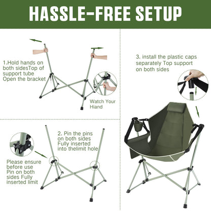 Reallnaive 2 Pcs Hammock Camping Chair with Adjustable Backrest, Heavy Duty Folding Swinging Chair Supports 300lbs, Portable for Camping, Travelling and Patio Green