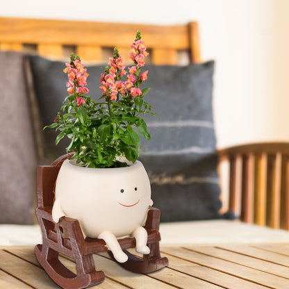 CONNOVA Smiley Face Flower Pot, Unique Smiley Face Rocking Sitting Rocking Chair Flower Pot,Resin Chair with Drainage Holes, Indoor and Outdoor Plant Pot, DIY Decoration Gift for Plant Lovers