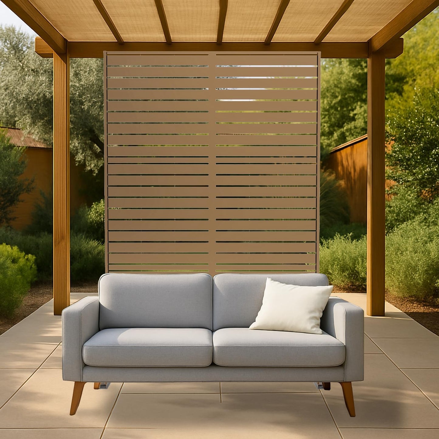 Garvee Metal Privacy Screen Outdoor, 72" h×47" w Balcony Patio Privacy Screen, Freestanding Privacy Fence, Decorative Panel, Patio Room Divider for Garden, Balcony, Deck