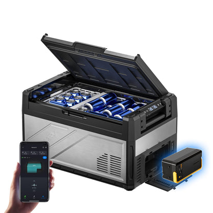 BougeRV 41 Quart Rocky V3.0 12 Volt Portable Refrigerator with 240Wh Battery, Dual Zone Car Fridge Freezer, APP Control, Compressor Cooler for Overlanding, Camping, Travel, RV, Truck(2026 New Model)