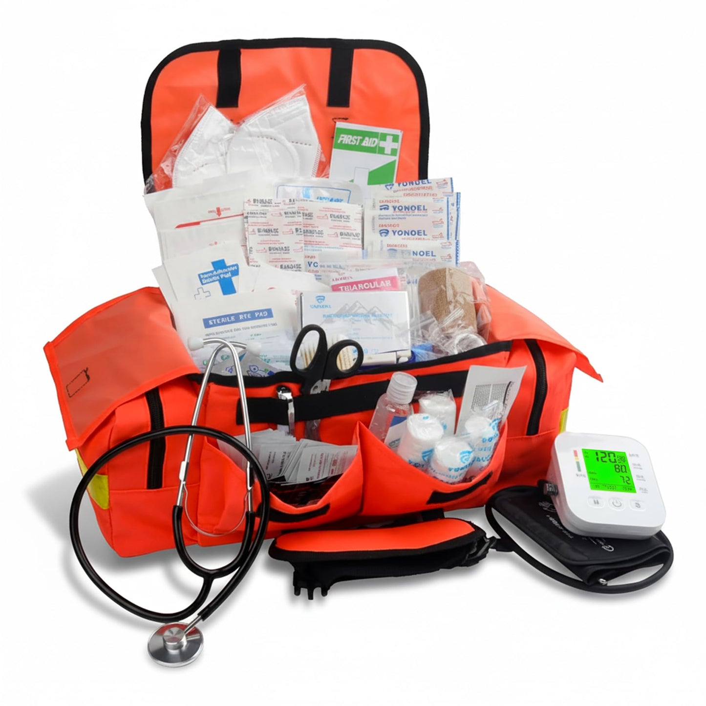 EMT 1st 362 Pcs Emergency Responder First Aid Kit with Digital BP Cuff & First Aid Guide Book - Emergency Bag with 40 Unique Items -Large First Aid Kit for Car, Travel, Home, Hiking, Camping & Outdoor